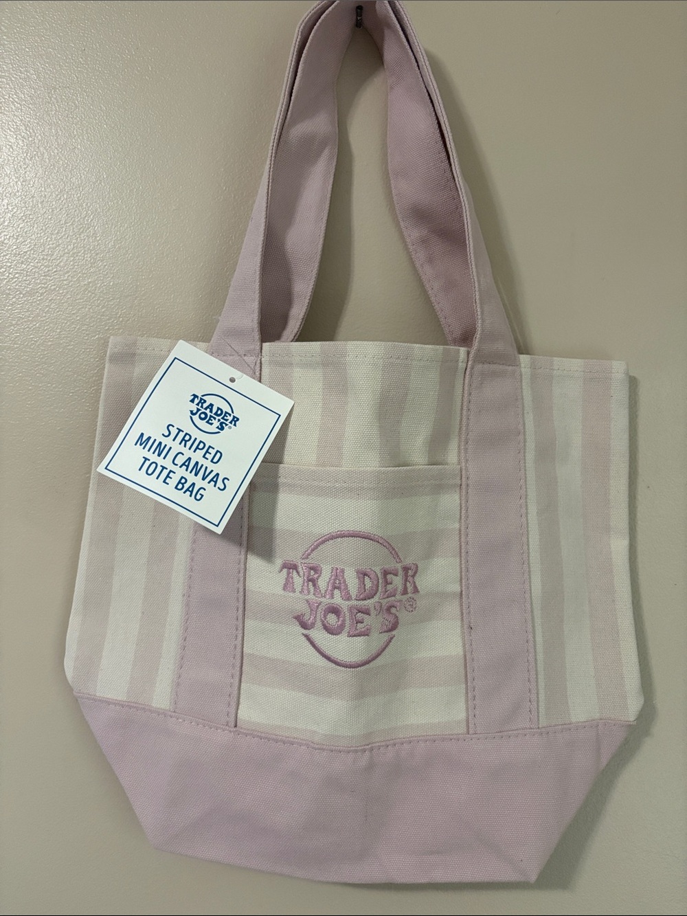 Trader Joe's Pink Striped Mini Canvas Tote Bag NWT